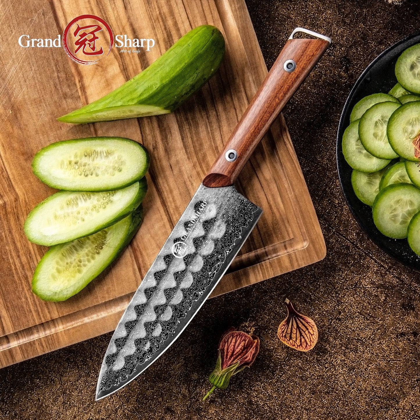 Grandsharp Utility Damascus Knife 6 Inch Kitchen knife with Africa Rose Wood Handle