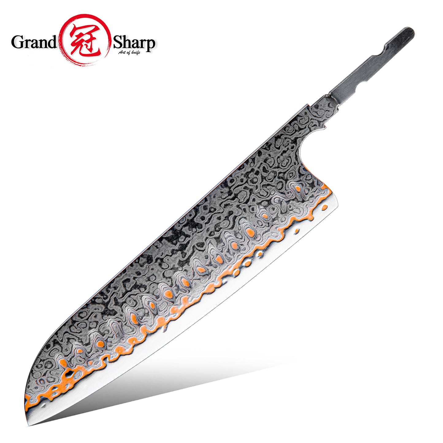 Grandsharp DIY Blank Knife Blade 55 Layers Copper Damascus Steel Kitchen Chef Knife Blade Set No Handle Knives Blank Blade