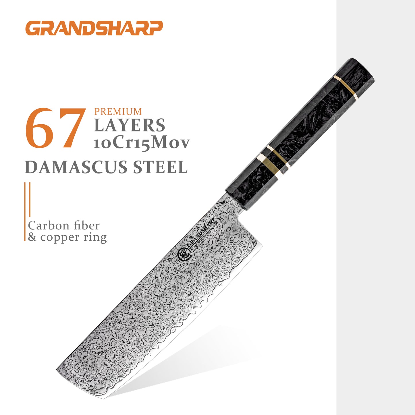 Grandsharp 6 Pcs Japanese Chef Kitchen Knives Set 67 Layers 10Cr15Mov Damascus Steel Chef Knife Sets Black Carbon Fiber Handle