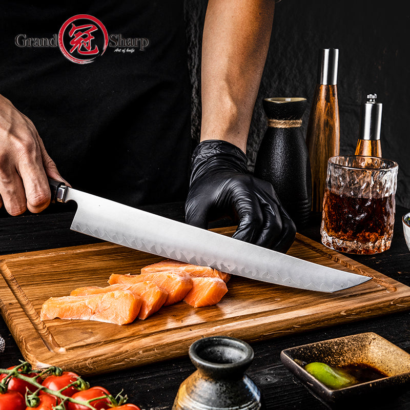 Grandsharp Handmade 5 Layers Clad High Carbon Stainless Steel Kitchen Chef Sakimaru Sushi Knife Ciricote Wood Handle