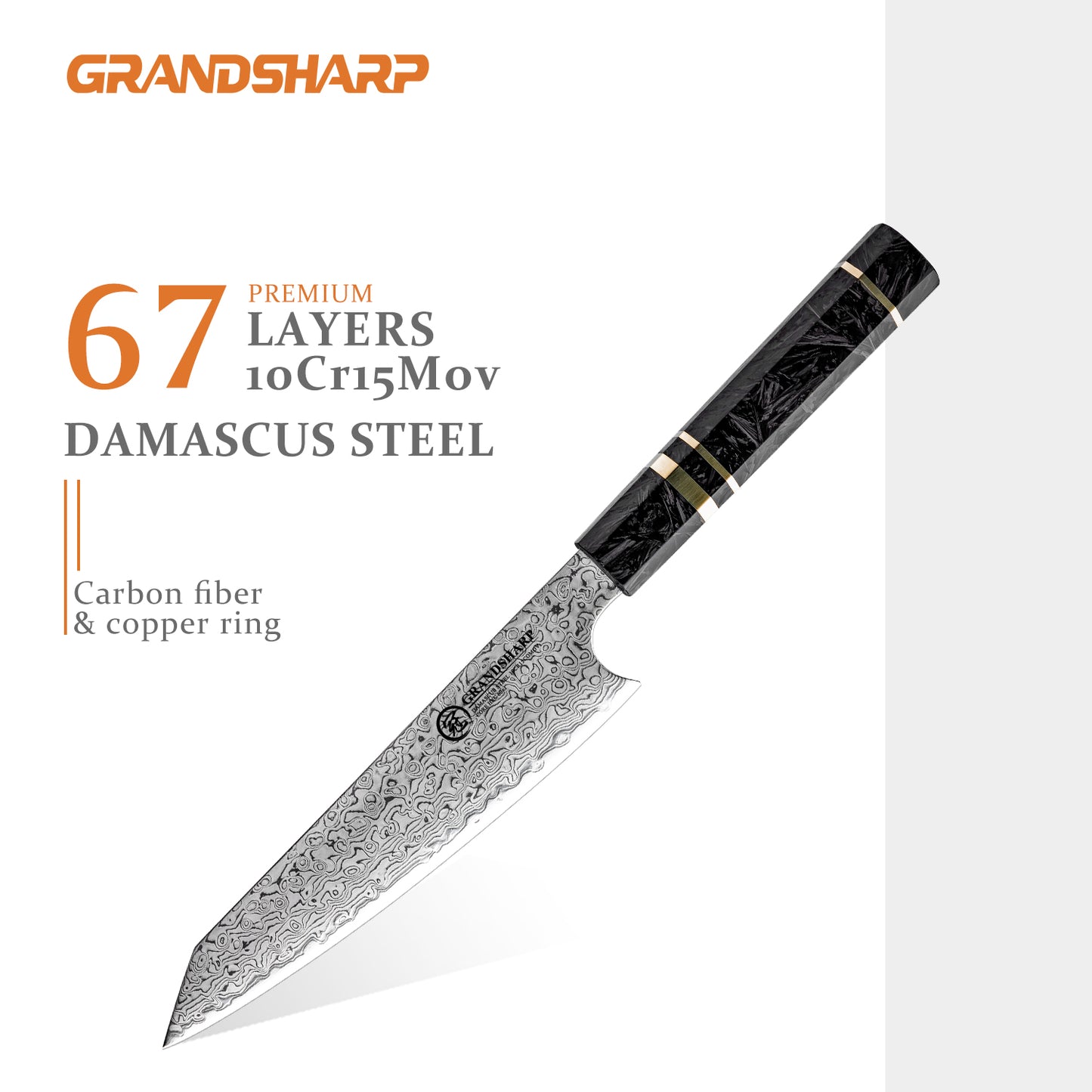Grandsharp 6 Pcs Japanese Chef Kitchen Knives Set 67 Layers 10Cr15Mov Damascus Steel Chef Knife Sets Black Carbon Fiber Handle