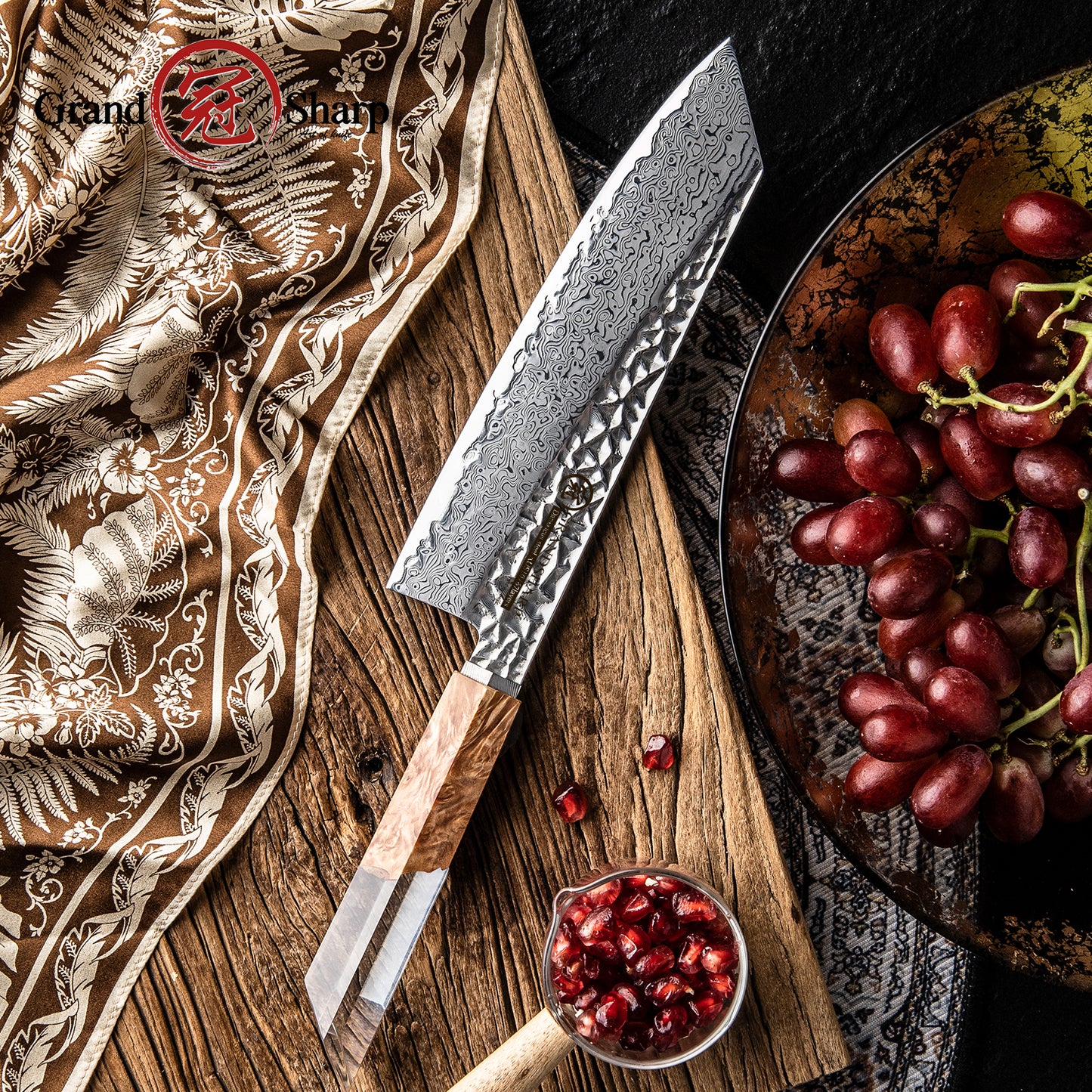 Grandsharp Kitchen 8 Inch Kiritsuke Knife 67 Layers Japanese Damascus Steel Kiritsuke Chef Knives Stabilized Wood & Resin Handle