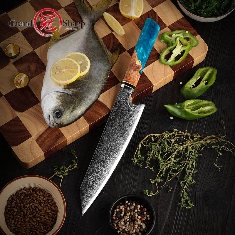 Grandsharp 8.2 Inch 67 Layers Japanese Damascus Knife Damascus Chef Knife 10cr Steel Damascus Kitchen Knives Meat Chopping Gift