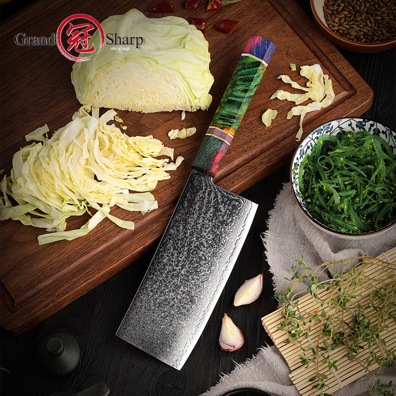 Quality 6.5 Inch Damascus Steel Kitchen Cleaver Knife Butcher Knives Meat Vegetable Chopper with Octagonal Wood Handle