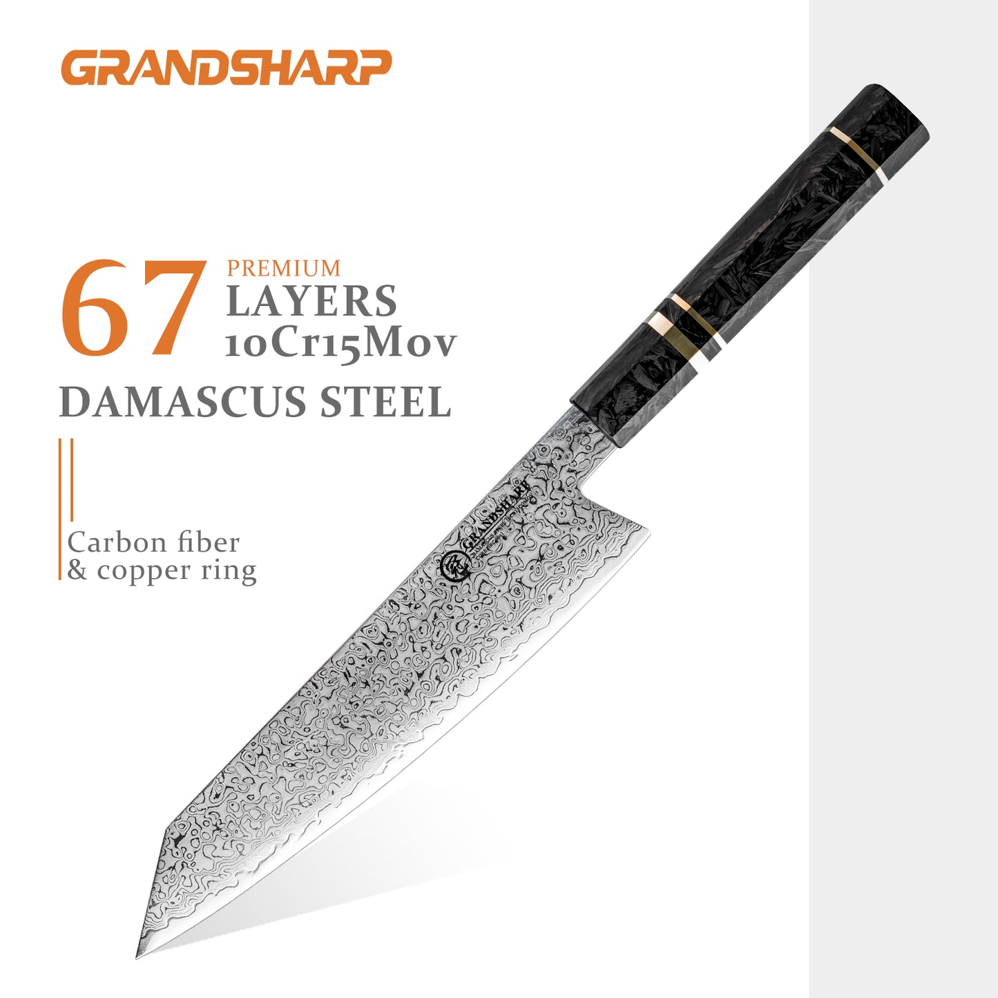 Grandsharp 6 Pcs Japanese Chef Kitchen Knives Set 67 Layers 10Cr15Mov Damascus Steel Chef Knife Sets Black Carbon Fiber Handle