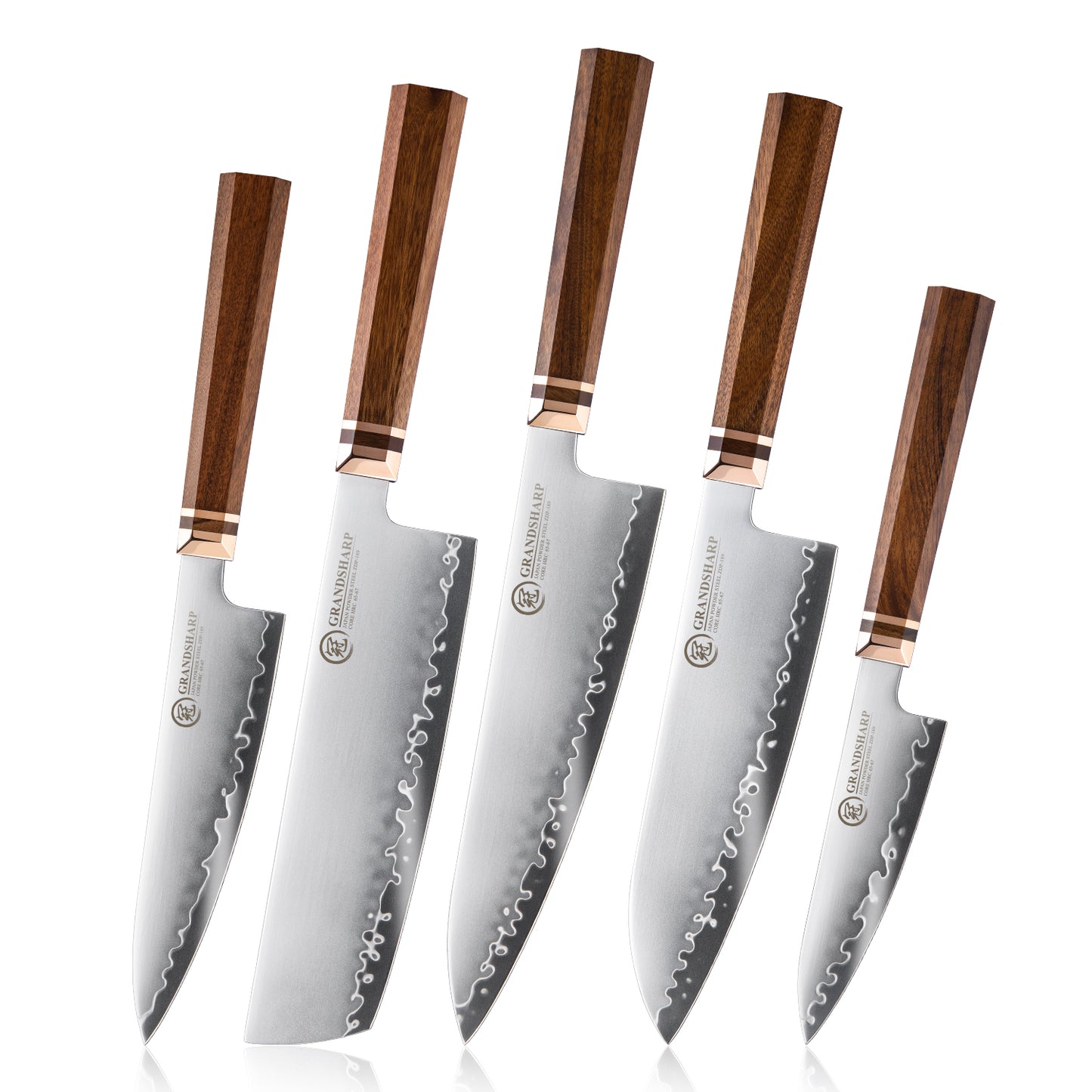Grandsharp 1-5Pcs Kitchen Knife Set ZDP-189 Steel Core 3 Layer Composite Africa Mkuruti Wood&Brass Handle Complete Knife Set