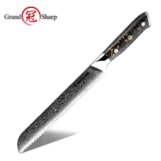 Grandsharp Professional 10Cr15CoMoV Damascus Steel Bread Knife