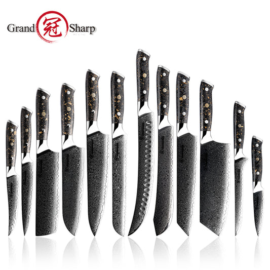 Grandsharp Professional 10Cr15CoMoV Damascus Steel Chef Knife Collection Full Tang