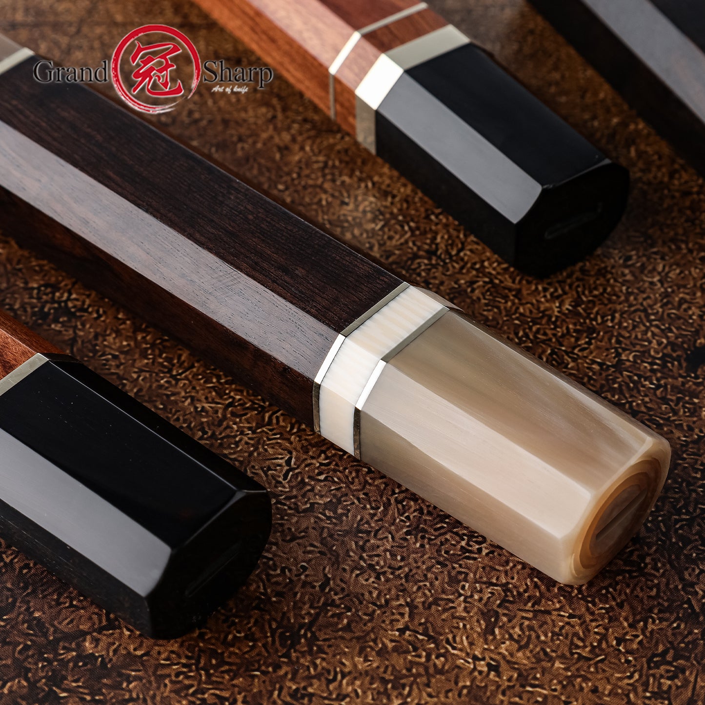 Grandsharp DIY Handle of Part Tang Knife Ebony Wood Buffalo Horn Desert Ironwood Handle Bars