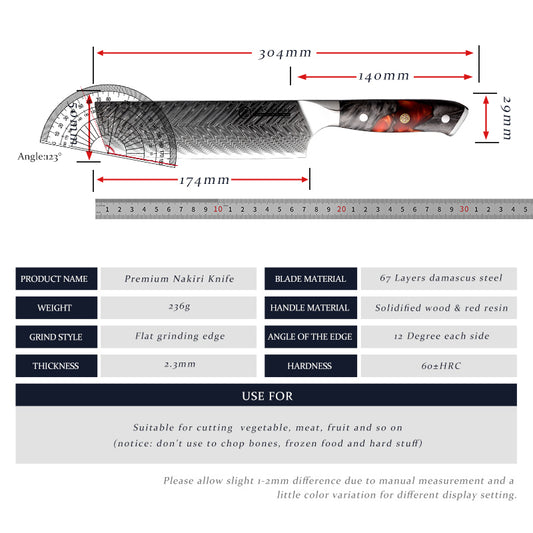 Grandsharp 7"Nakiri Chef Knife 67 Layers Damascus Steel AUS10 Kitchen knife with Resin and Solidified Wood Handle