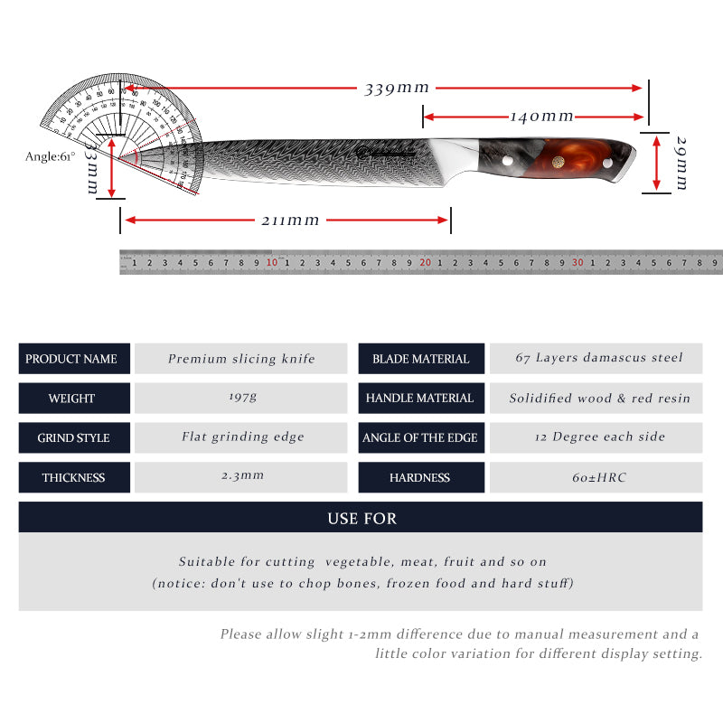 Grandsharp High Quality 8.3 Inch Slicing Knife Damascus Steel AUS10 Kitchen Cutting Tool
