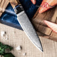 3.5" Damascus 10CR15MOV Carbon Steel Blade With Octagonal Resin+Wood Handle Vegetables Meat Cutter Chef Kitchen Knife