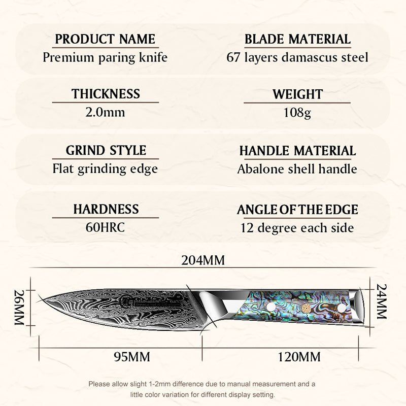 Grandsharp Abalone Handle Damascus Fruit Paring Knife