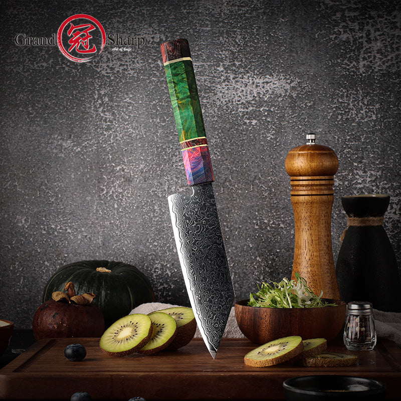 Grandsharp 5.5 Inch 67 Layers Damascus Steel Kitchen Chef Kiritsuke Knife Knife Cutting Knives Octagonal Wood Handle