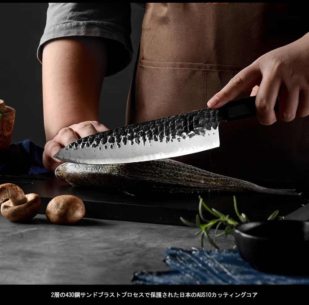 Grandsharp Hand Forged Kitchen Knife High Carbon Stainless Steel AUS10 Cutting Core Chef Knife with Mkuruti Wood Handle