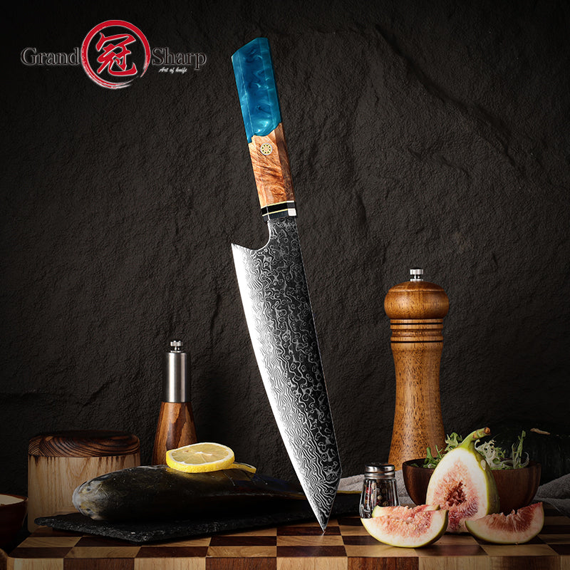 Grandsharp 8.2 Inch 67 Layers Japanese Damascus Knife Damascus Chef Knife 10cr Steel Damascus Kitchen Knives Meat Chopping Gift