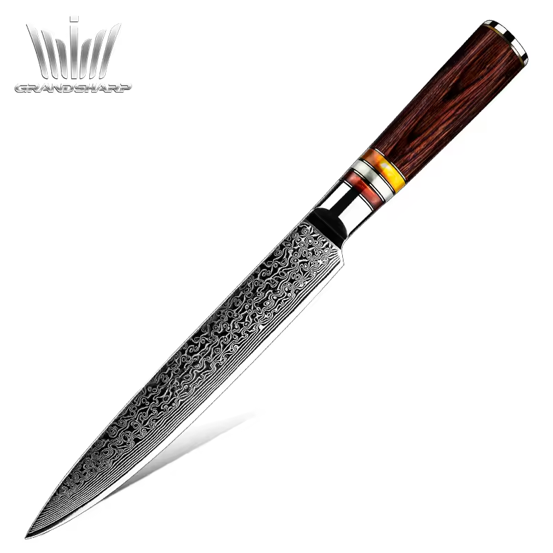 Grandsharp Professional Damascus Kitchen Chef Knife Carving Knife for Meat Fish Salmon Sashimi Cutting