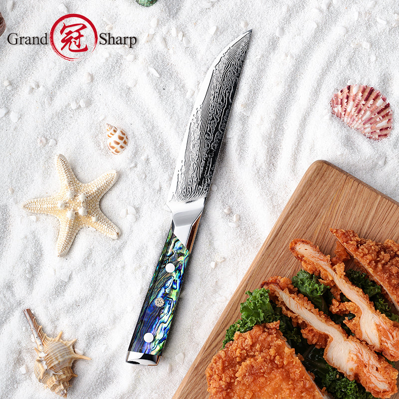 Grandsharp Abalone Handle Damascus Steak Knife