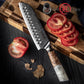 Grandsharp 7 Inch Damascus Steel Kitchen Santoku Knife 10Cr15MoV White Resin & Solidified Wood Handle