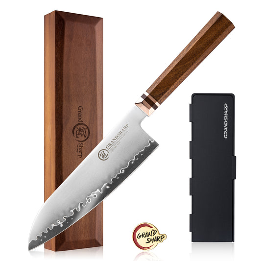 Grandsharp 7.5 Inch Japanese Kitchen Santoku Knife ZDP189 Powder Steel Santoku Knives Kitchen Cutting with Mkuruti Wood Handle