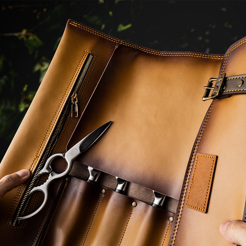 Grandsharp New Leather Foldable Storage Pouch Kitchen Knives Bags Chef Knife Roll Bag with Exquisite Craftsmanship