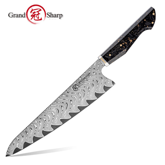 Grandsharp AUS-10 Damascus Chef Gyuto Knife New Blade Technique