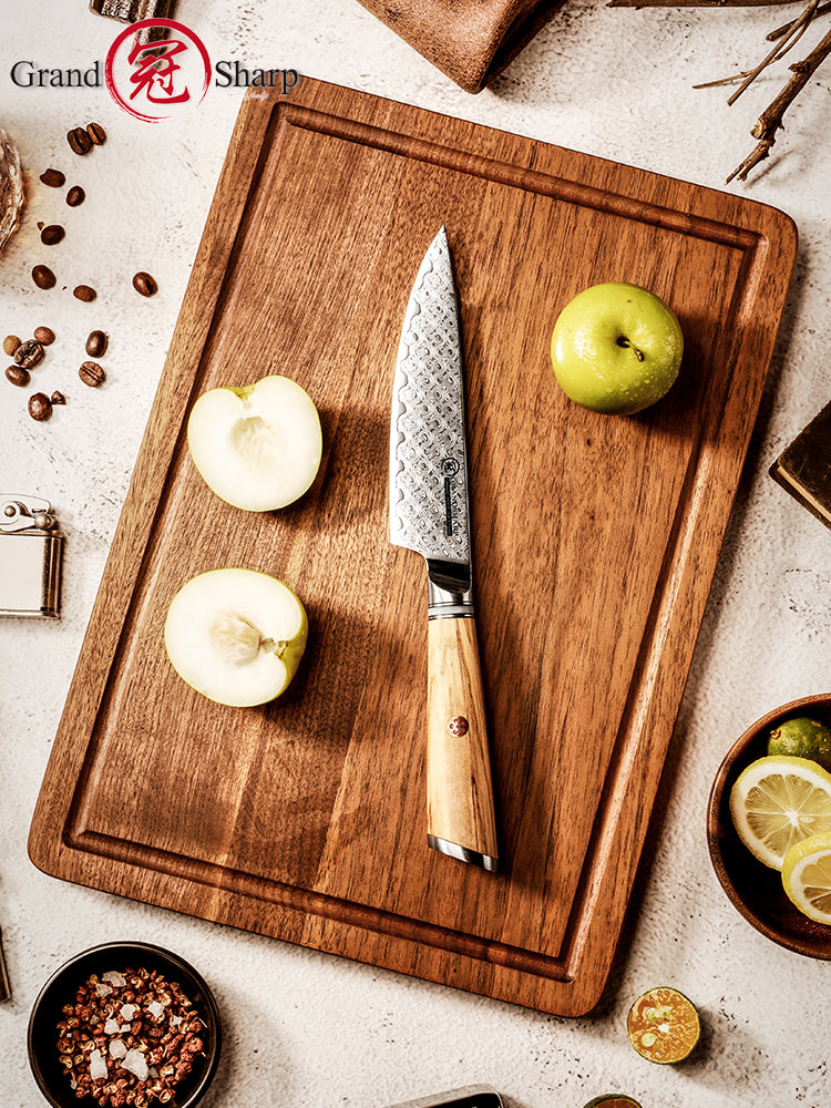 Grandsharp Professional 5 Inch 67 Layers AUS10 Damascus Steel Kitchen Knife Chef Utility Knife with Resin and Oliver Wood Handle