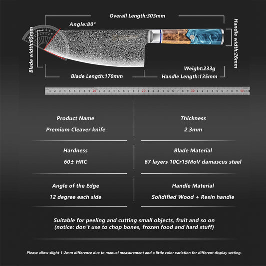 6.7 Inch Kitchen Knife Chopping Cleaver Resin Stabilized Handle 67 Layers Meat Butcher Knives Damascus Steel Chef Cleaver Knives