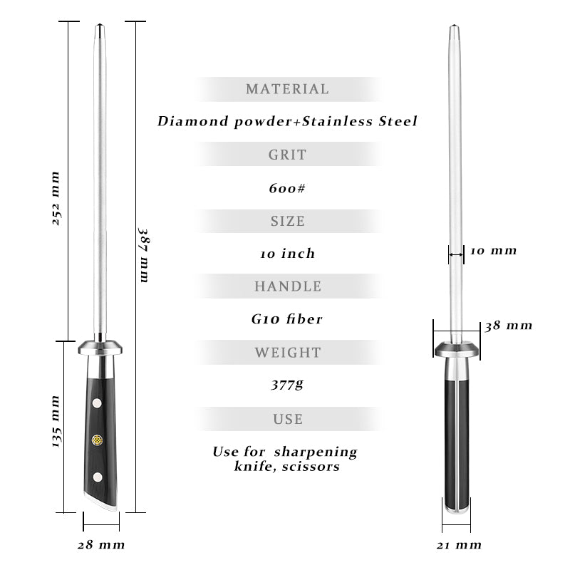 Professional High Carbon Stainless Steel Rod Kitchen Knife Sharpener with Black Glassfiber Handle