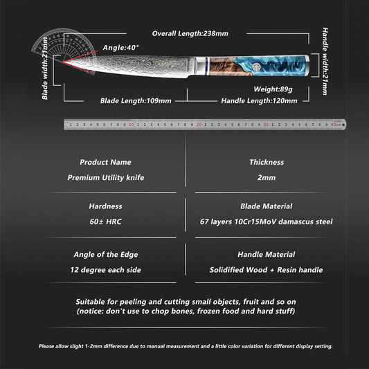 4.3'' Multi-purpose Utility Kitchen Knives Professional Damascus Carbon Steel 10CR15MOV Kitchen Paring Knife Cookware