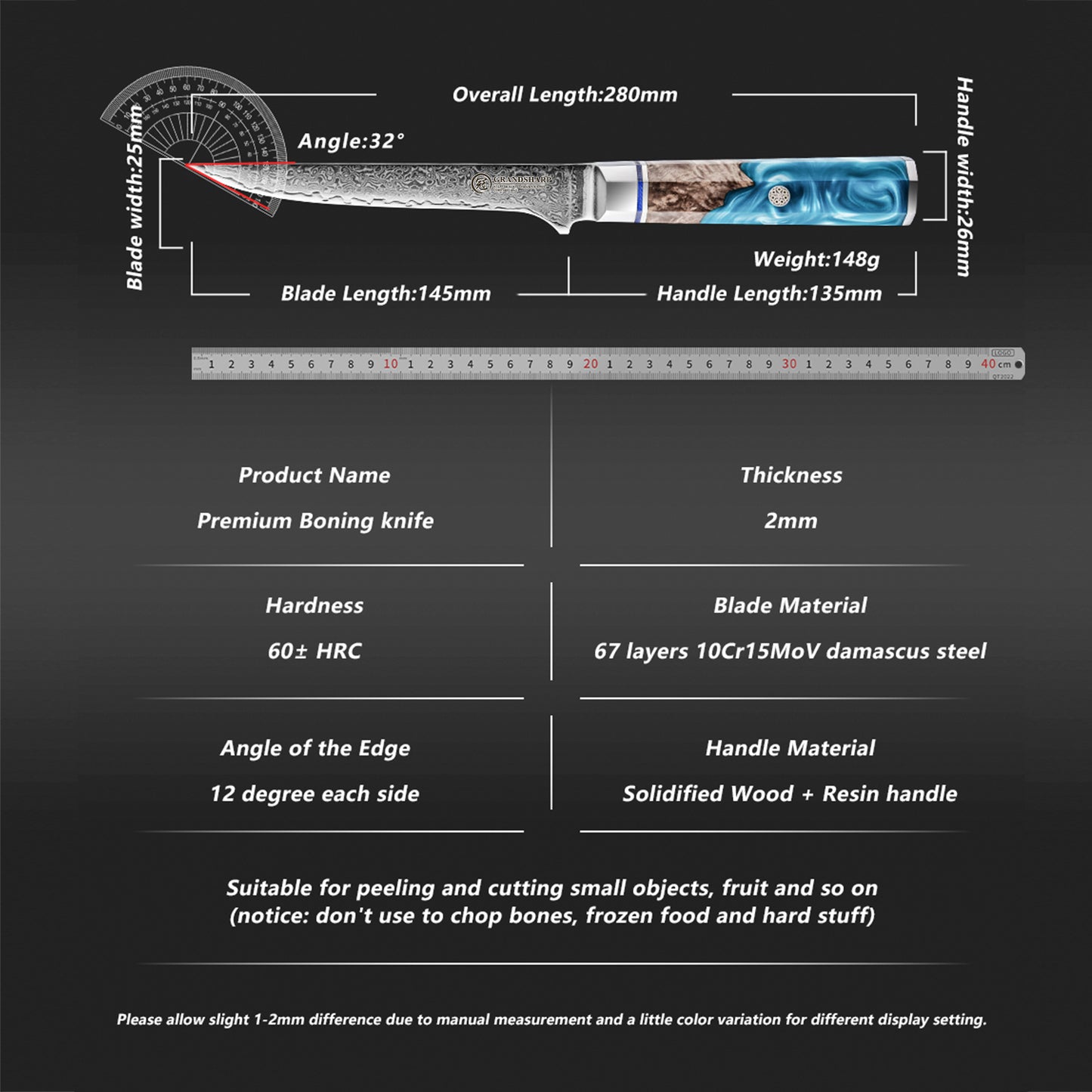 6" Damascus 10CR15MOV Steel With Octagonal Resin+Wood Handle Meat Boning Steak Cutter Kitchen Chef Knife