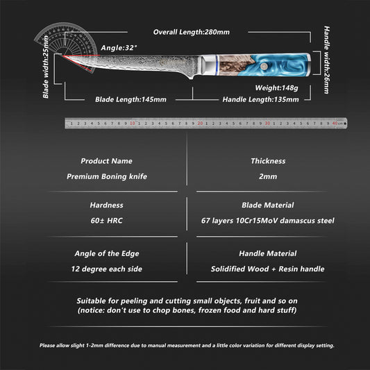 6" Damascus 10CR15MOV Steel With Octagonal Resin+Wood Handle Meat Boning Steak Cutter Kitchen Chef Knife