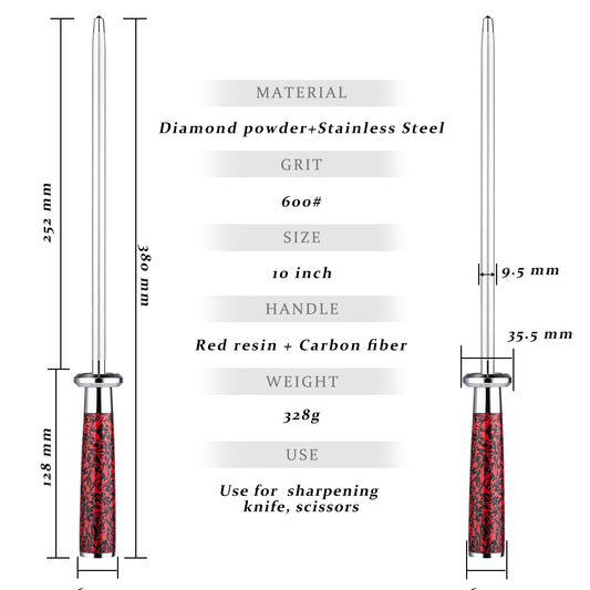 Grandsharp Diamond Sharpening Rod 600# with Red Handle