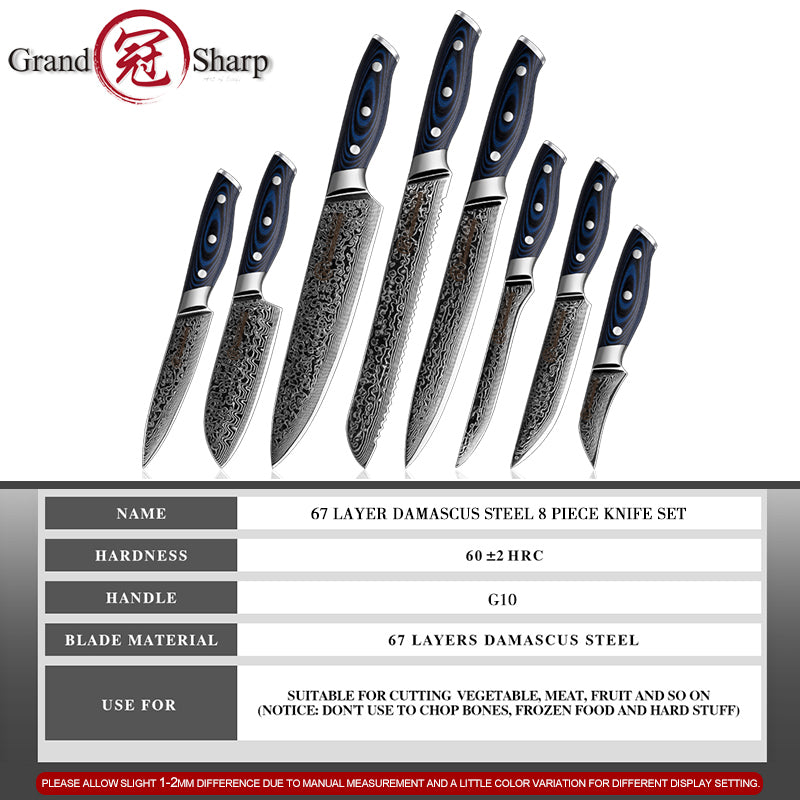 Grandsharp Chef Knife 8 inch AUS-10 Japanese Damascus Steel 67 Layers –  grandsharp-knives