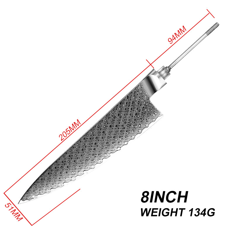 Professional DIY Damascus AUS-10 Steel Kitchen Knife Blank Blade Set Without Handle