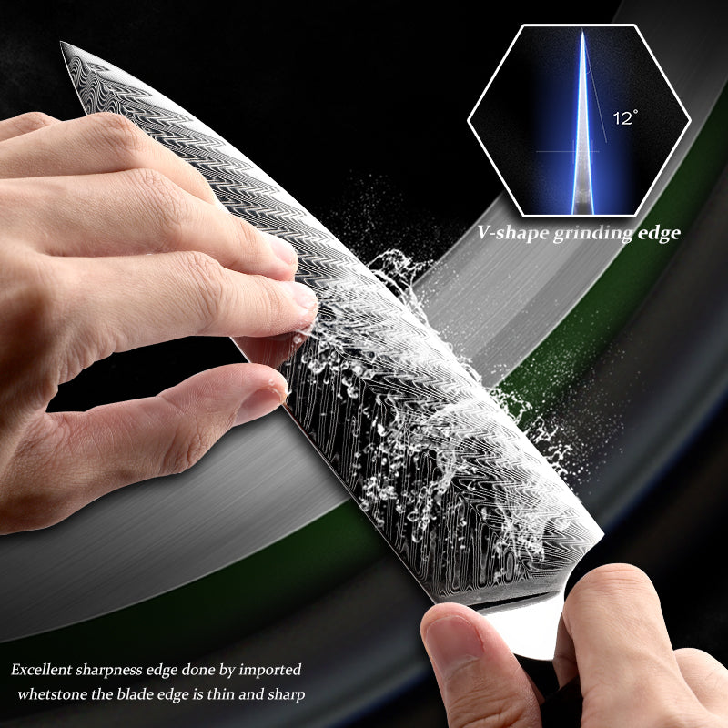 Grandsharp Solidified Wood & Red Resin Handle 67 Layers Damascus Steel 60HRC Kitchen Boning Paring Utility Messer Kitchen Knives Set