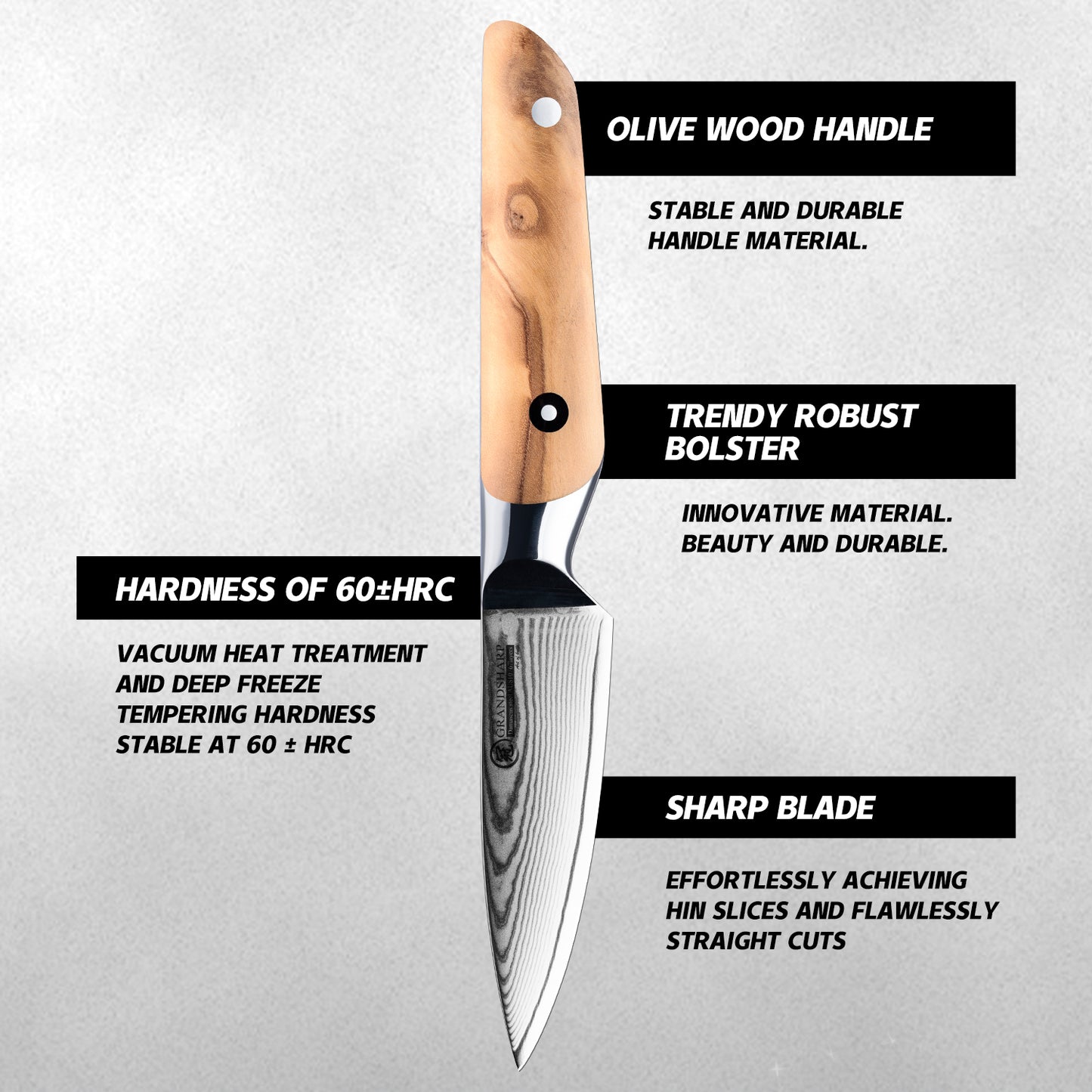 Grandsharp 3.5 Inch Japanese 67 Layers Damascus Steel Kitchen Paring Knife Small Fruit Cutting Paring Knife Olive Wood Handle