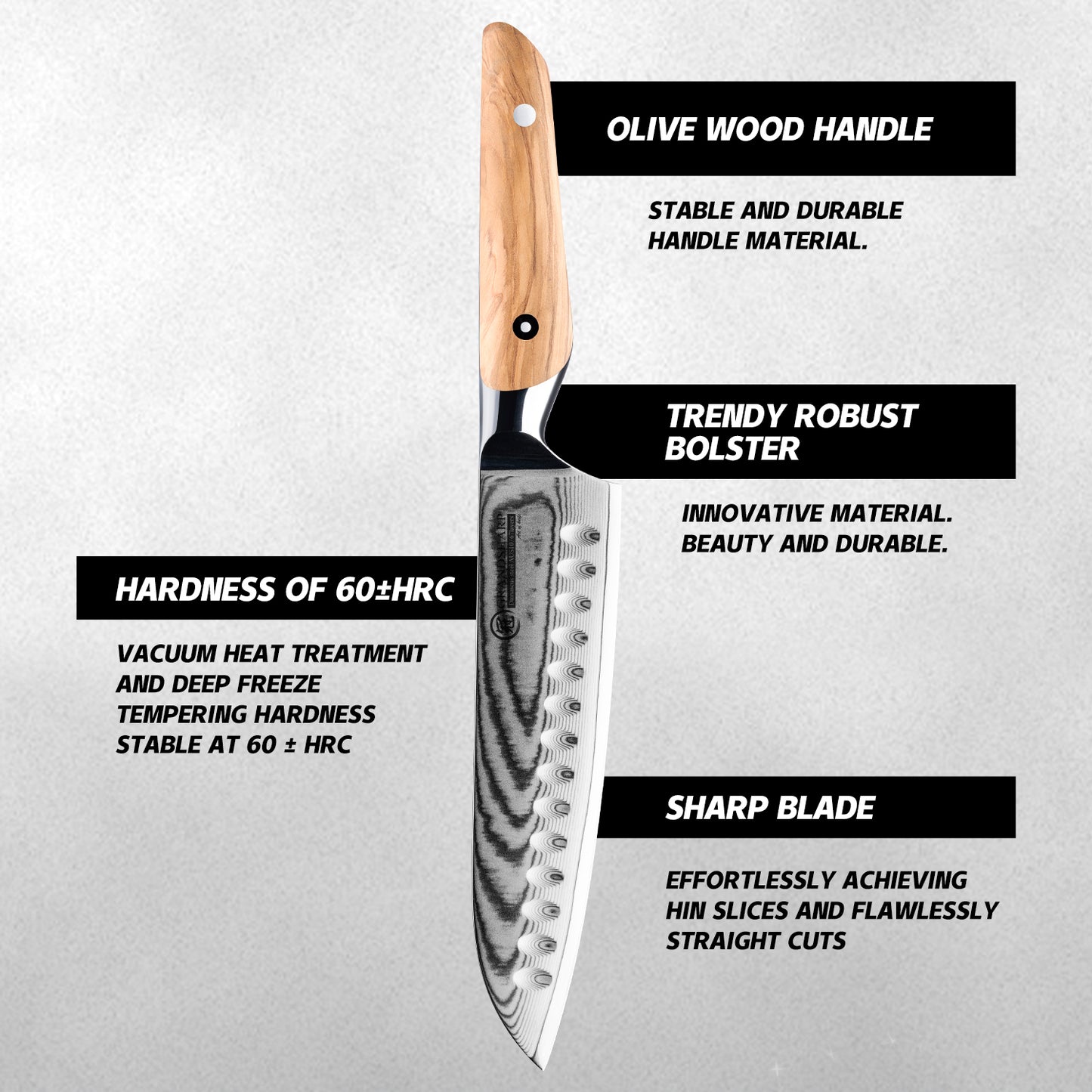 Grand Sharp Kitchen Santoku Knife Premium 67 Layers Damascus Steel Kitchen Cutting Knife with Olive Wood Handle