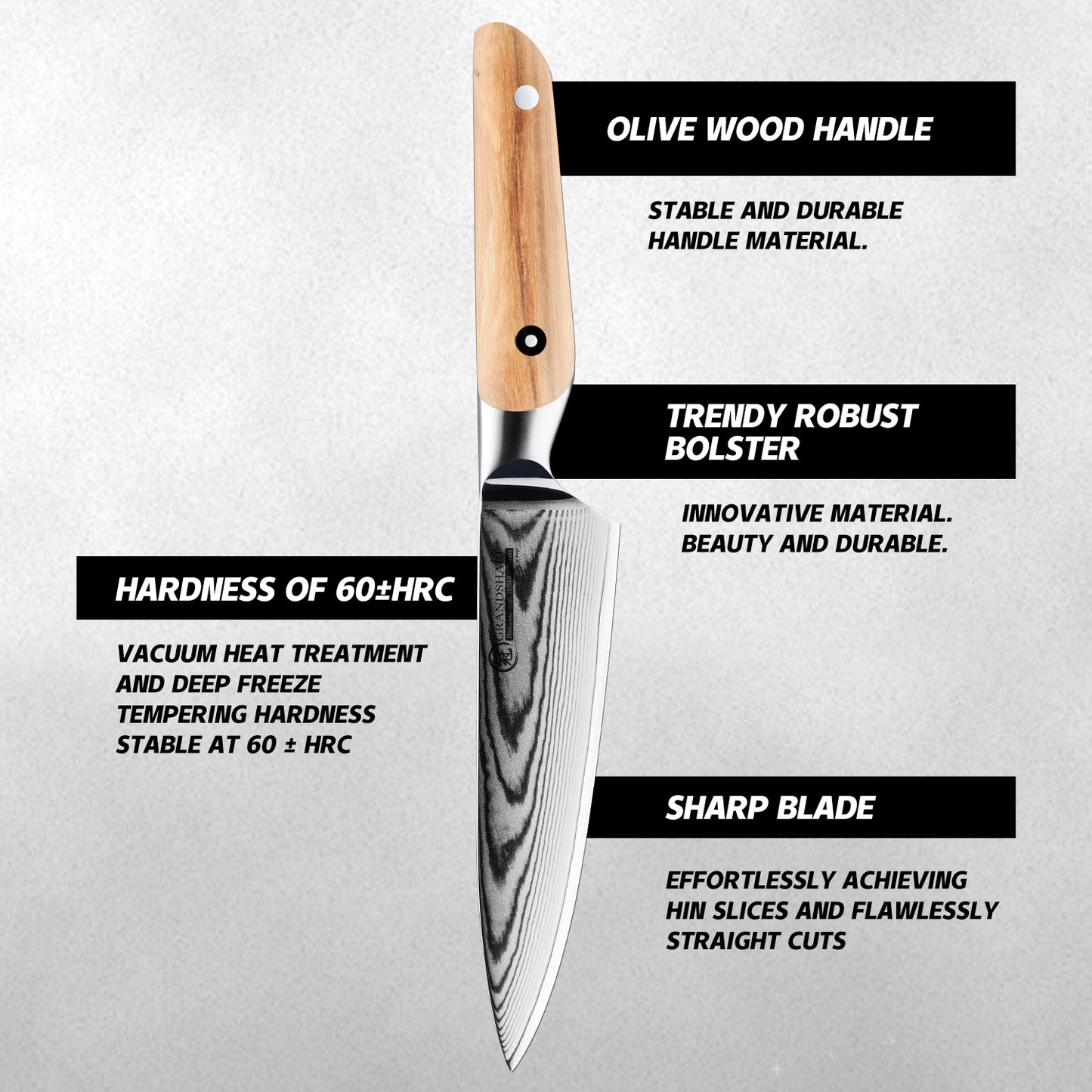 Grandsharp 5.5 Inch Japanese Damascus Steel Utility Knife 67 Layers Damascus Kitchen Utility Chef Knives with Olive Wood Handle
