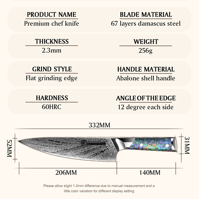 Grandsharp Abalone Handle Damascus Chef Knife