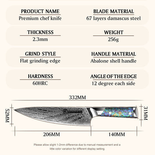 Grandsharp Abalone Handle Damascus Chef Knife