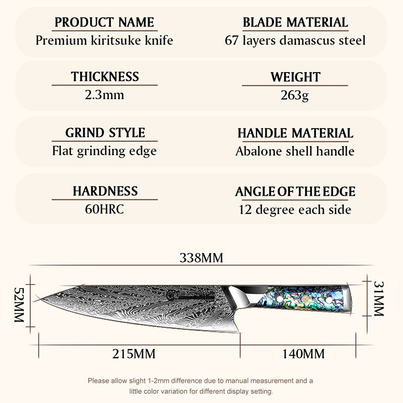 Grandsharp Abalone Handle Damascus Kiritsuke Chef Knife