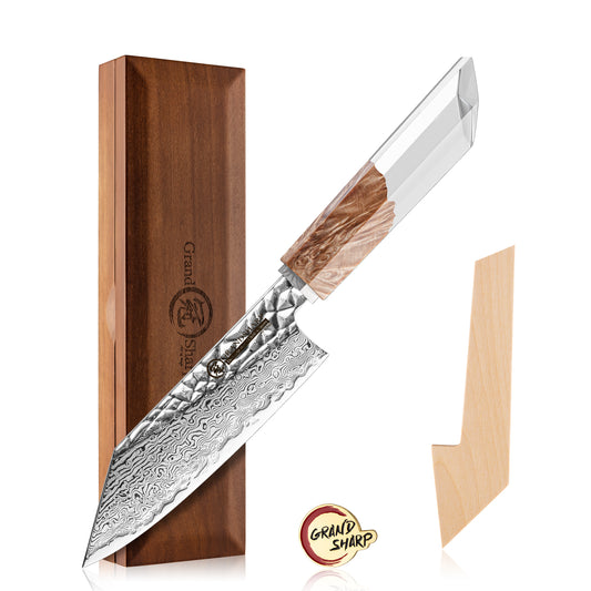 Grandsharp 5.5 Inch Japanese Bunka Knife AUS10 Core 67 Layers Damascus Steel Kitchen Bunka Knives Stabilized Wood & Resin Handle