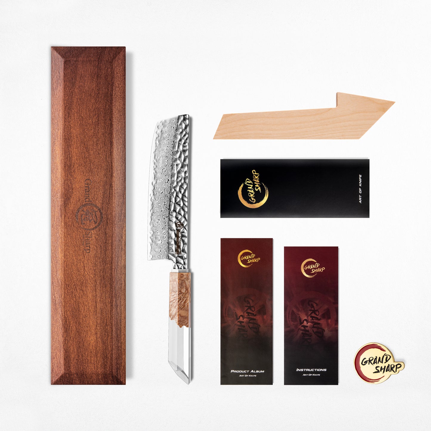 Grandsharp Original Design AUS-10 Damascus Nakiri Knife New Blade Technique