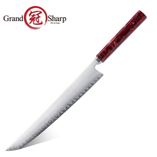 Grandsharp Handmade Forged Sakimaru Fish Knife with Red Resin Handle