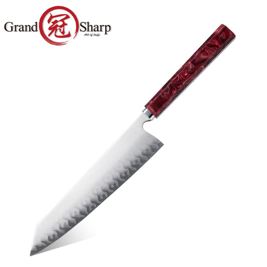 Grandsharp Handmade Forged Kiritsuke Chef Knife with Red Resin Handle