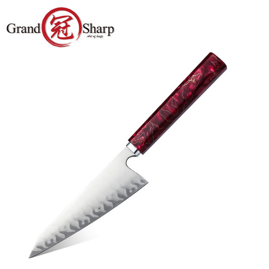 Grandsharp Handmade Forged Garasuki Boning Knife with Red Resin Handle