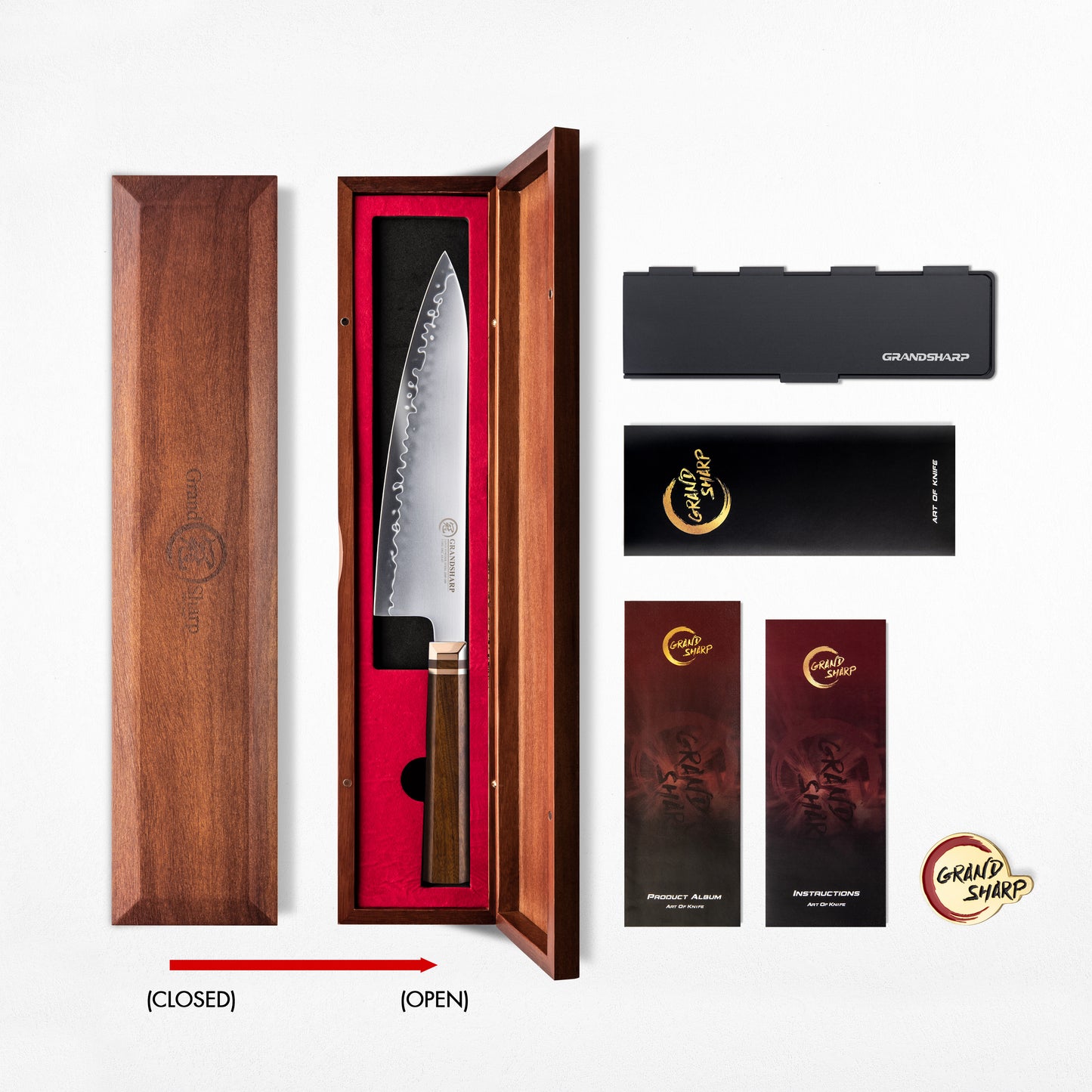 Grandsharp 1-5Pcs Kitchen Knife Set ZDP-189 Steel Core 3 Layer Composite Africa Mkuruti Wood&Brass Handle Complete Knife Set