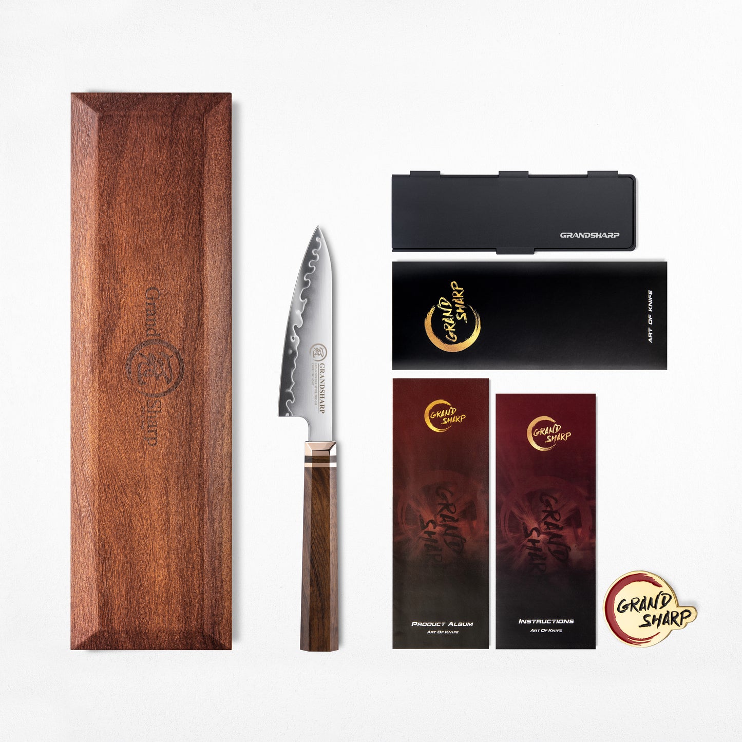 Grandsharp 1-5Pcs Kitchen Knife Set ZDP-189 Steel Core 3 Layer Composite Africa Mkuruti Wood&Brass Handle Complete Knife Set