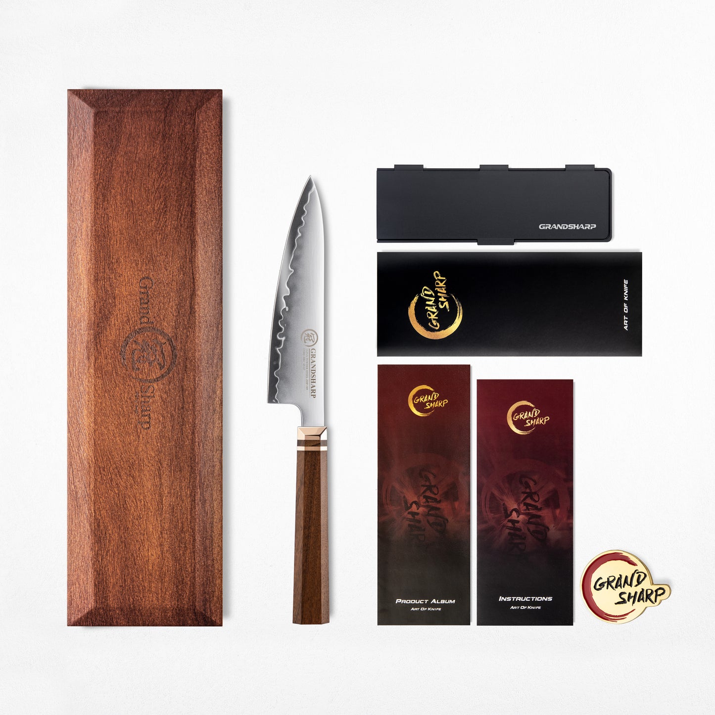 Grandsharp 1-5Pcs Kitchen Knife Set ZDP-189 Steel Core 3 Layer Composite Africa Mkuruti Wood&Brass Handle Complete Knife Set